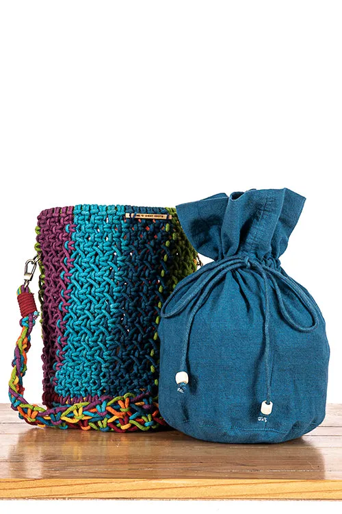 Cosmos Striped Hand-Knotted Bucket Bag