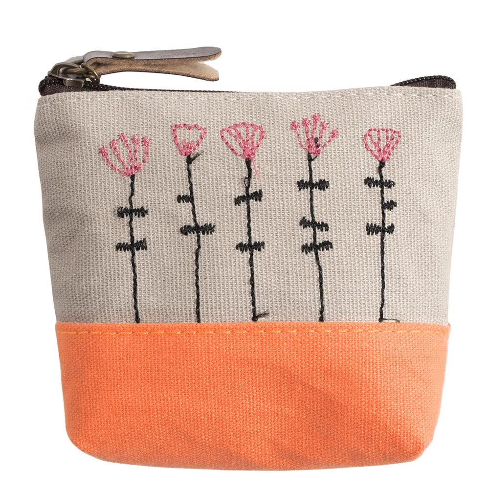 Cotton Coin Purse with Stitched Flowers (Asstd Designs)