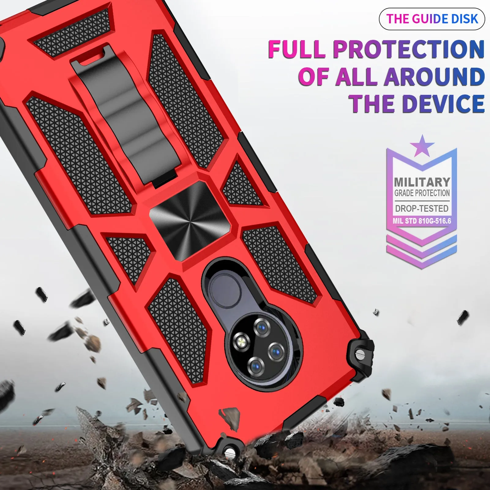 Cricket Ovation Case/AT&T Radiant Max Case [Military Grade] Ring Car Mount Kickstand Hybrid Hard PC Soft TPU Shockproof Protective Case - Red