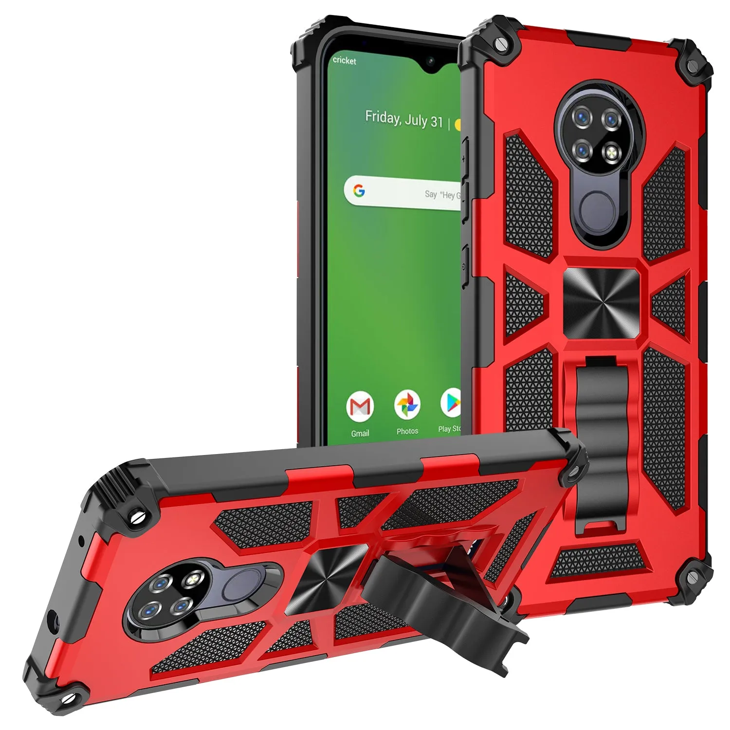 Cricket Ovation Case/AT&T Radiant Max Case [Military Grade] Ring Car Mount Kickstand Hybrid Hard PC Soft TPU Shockproof Protective Case - Red