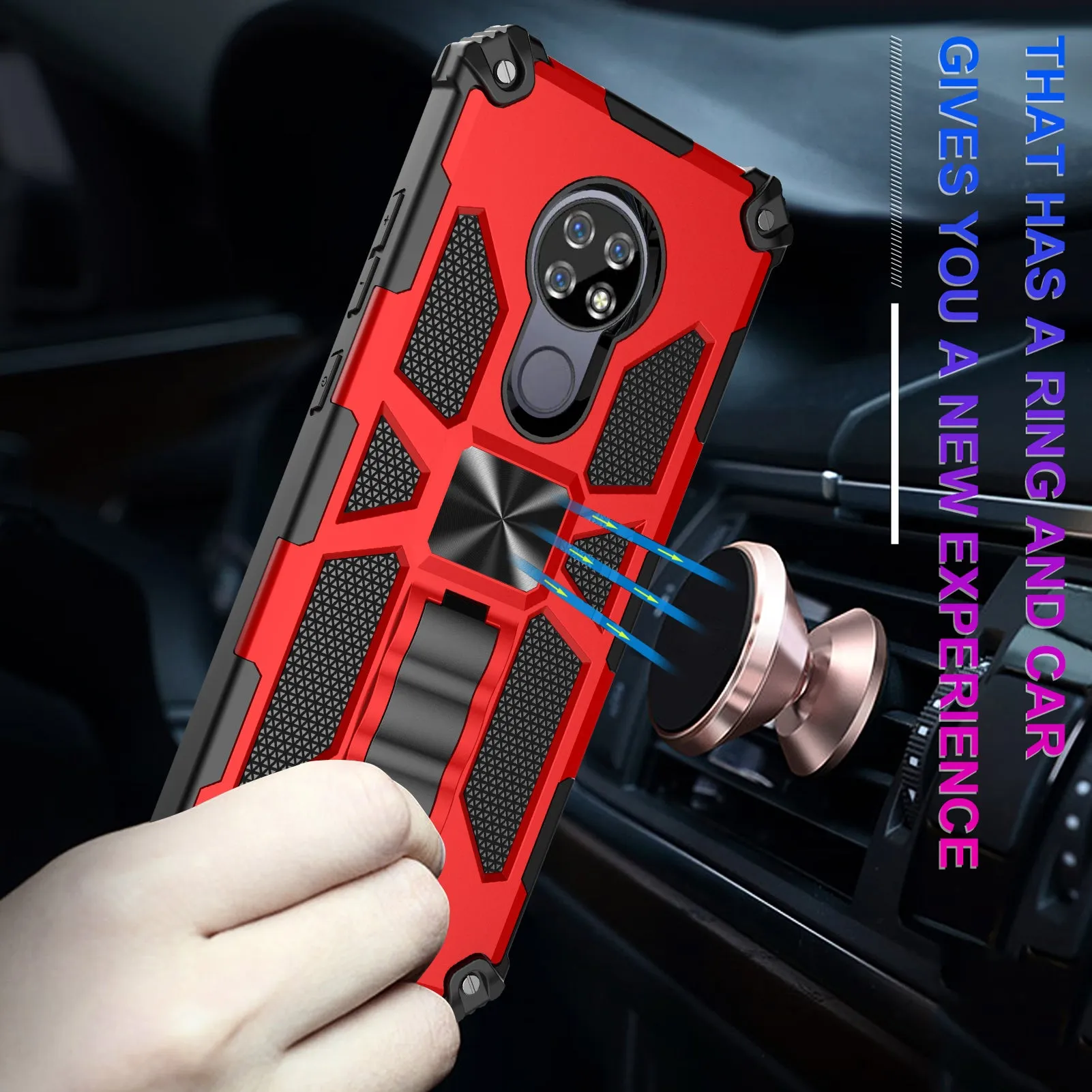 Cricket Ovation Case/AT&T Radiant Max Case [Military Grade] Ring Car Mount Kickstand Hybrid Hard PC Soft TPU Shockproof Protective Case - Red