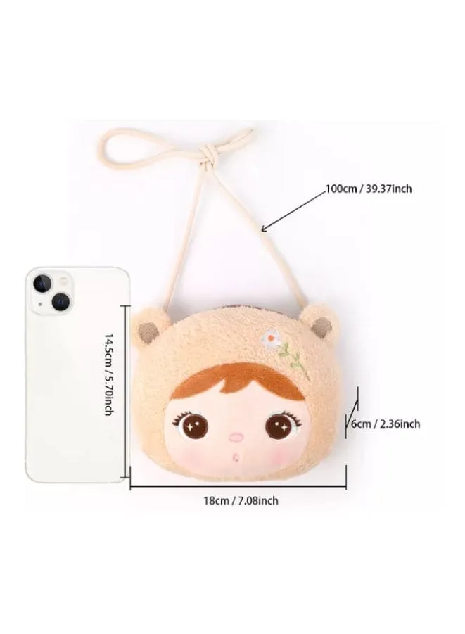 Cute Little Baby Plush Shoulder Bags For Girls, Plush Shoulder Bags with Strap for Kids Coin Purses Cute Princess Handbags Kids, Accessories for Girls, Beige