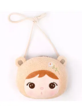 Cute Little Baby Plush Shoulder Bags For Girls, Plush Shoulder Bags with Strap for Kids Coin Purses Cute Princess Handbags Kids, Accessories for Girls, Beige