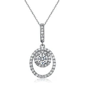 CZ Sterling Silver Rhodium Plated Oval Drop Pendant