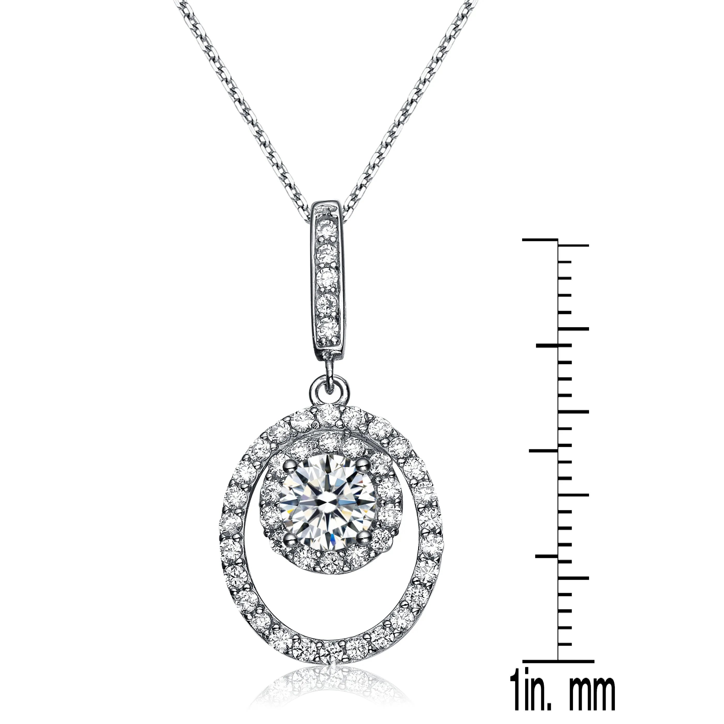 CZ Sterling Silver Rhodium Plated Oval Drop Pendant