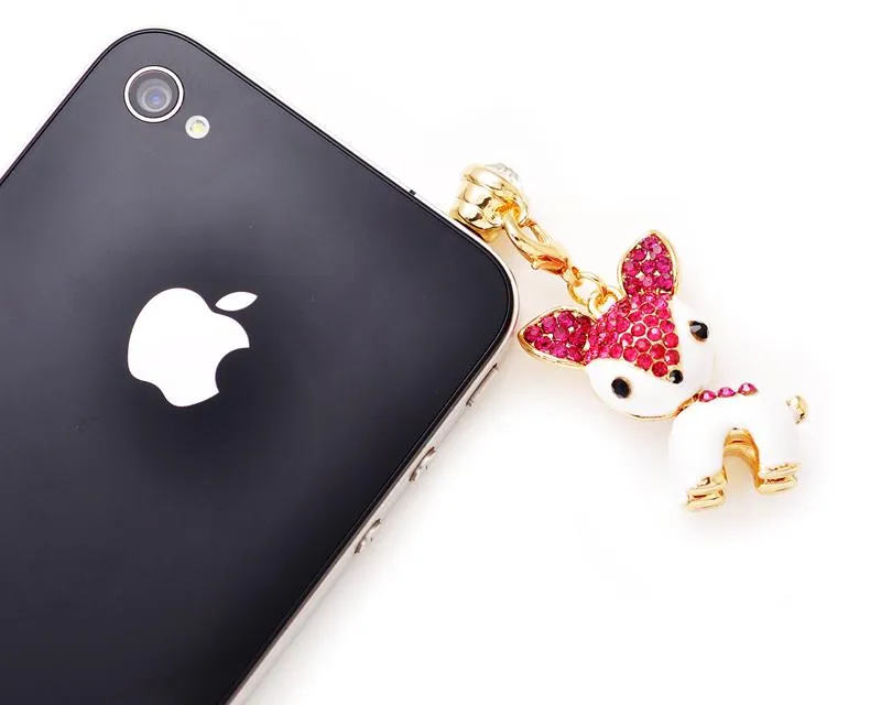 Dangling Animal Crystal Headphone Jack Plug - Deer