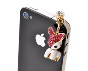 Dangling Animal Crystal Headphone Jack Plug - Deer