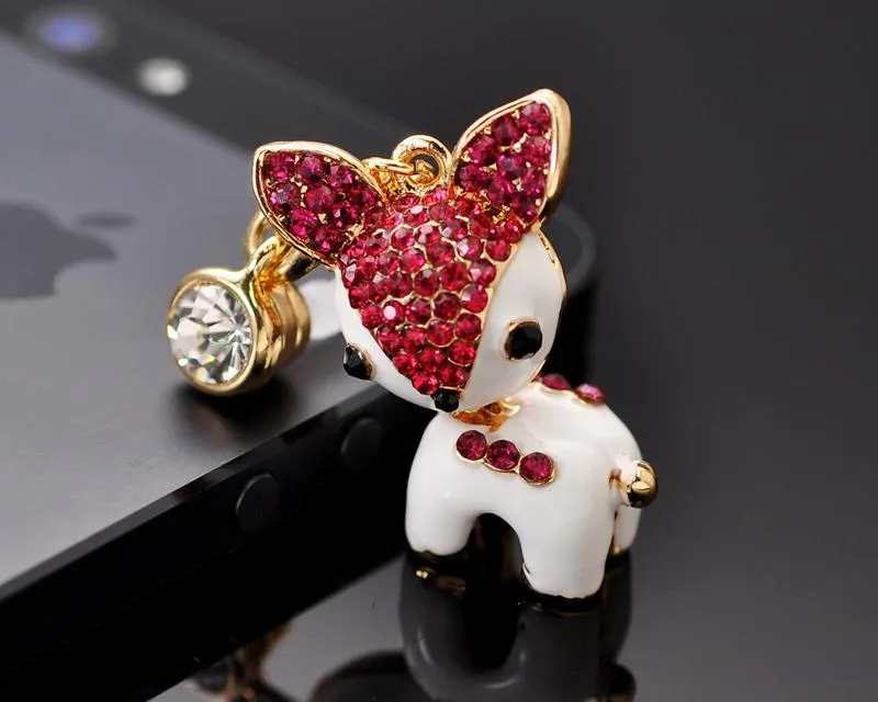 Dangling Animal Crystal Headphone Jack Plug - Deer