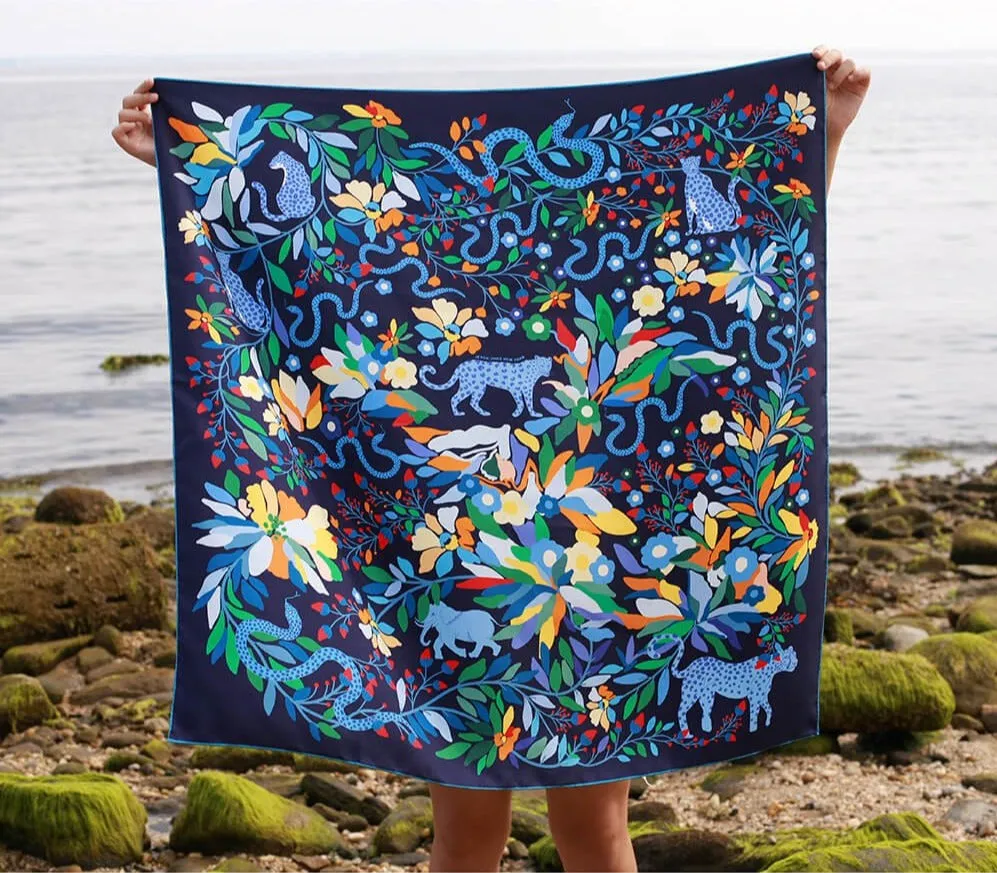 Double Sided Silk Scarf Of Night Zoo