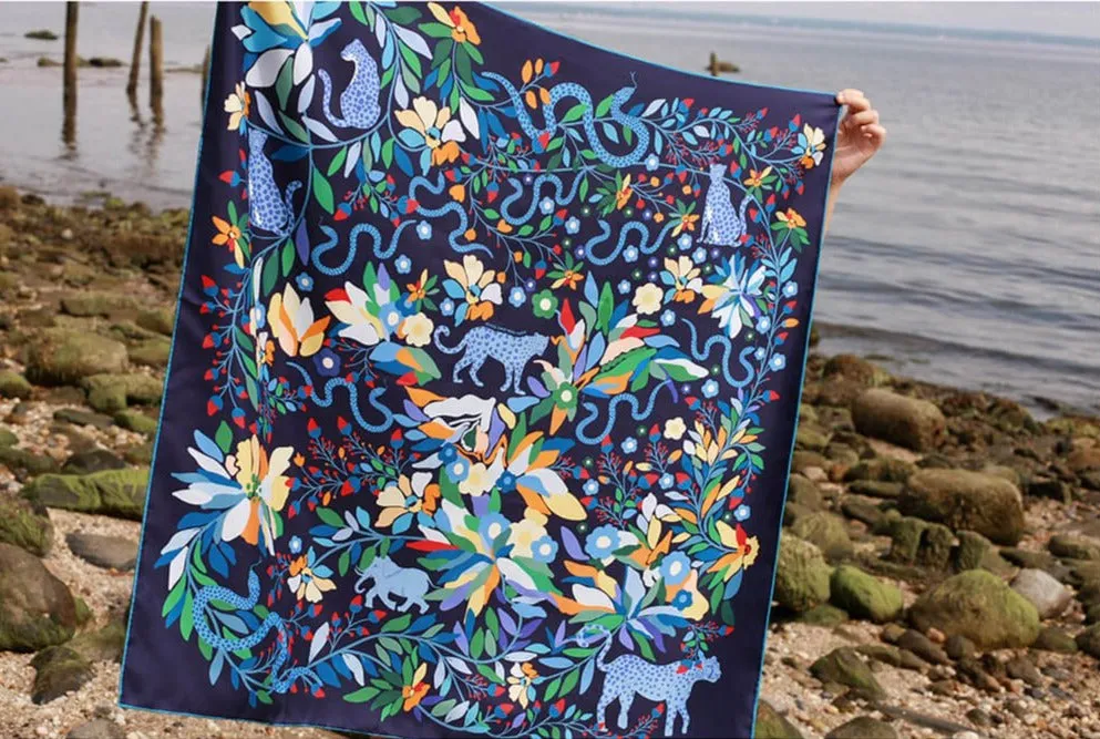 Double Sided Silk Scarf Of Night Zoo