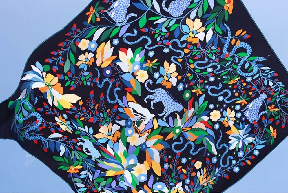 Double Sided Silk Scarf Of Night Zoo