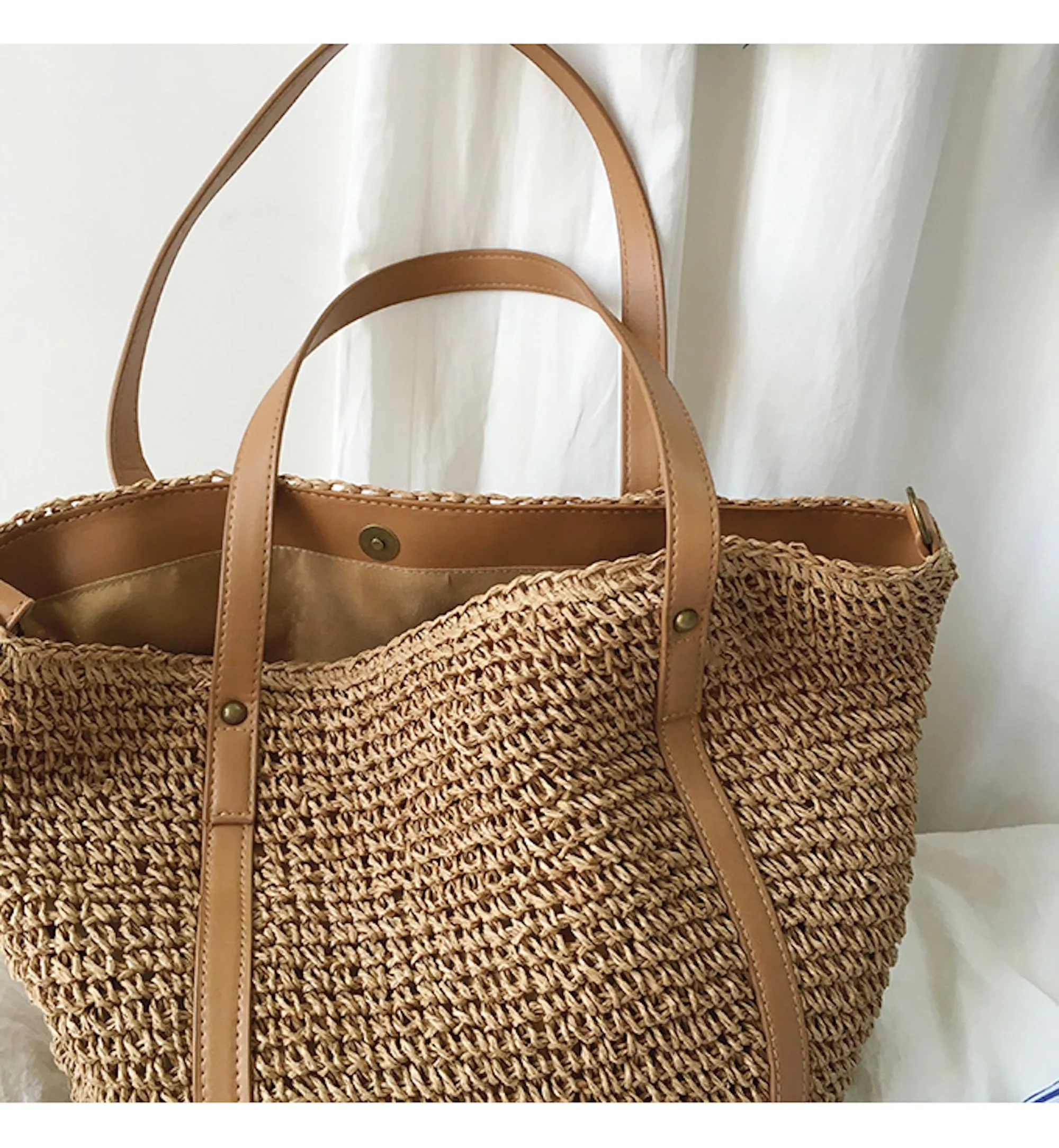 Elena Handbags Large Straw Woven Tote Bag