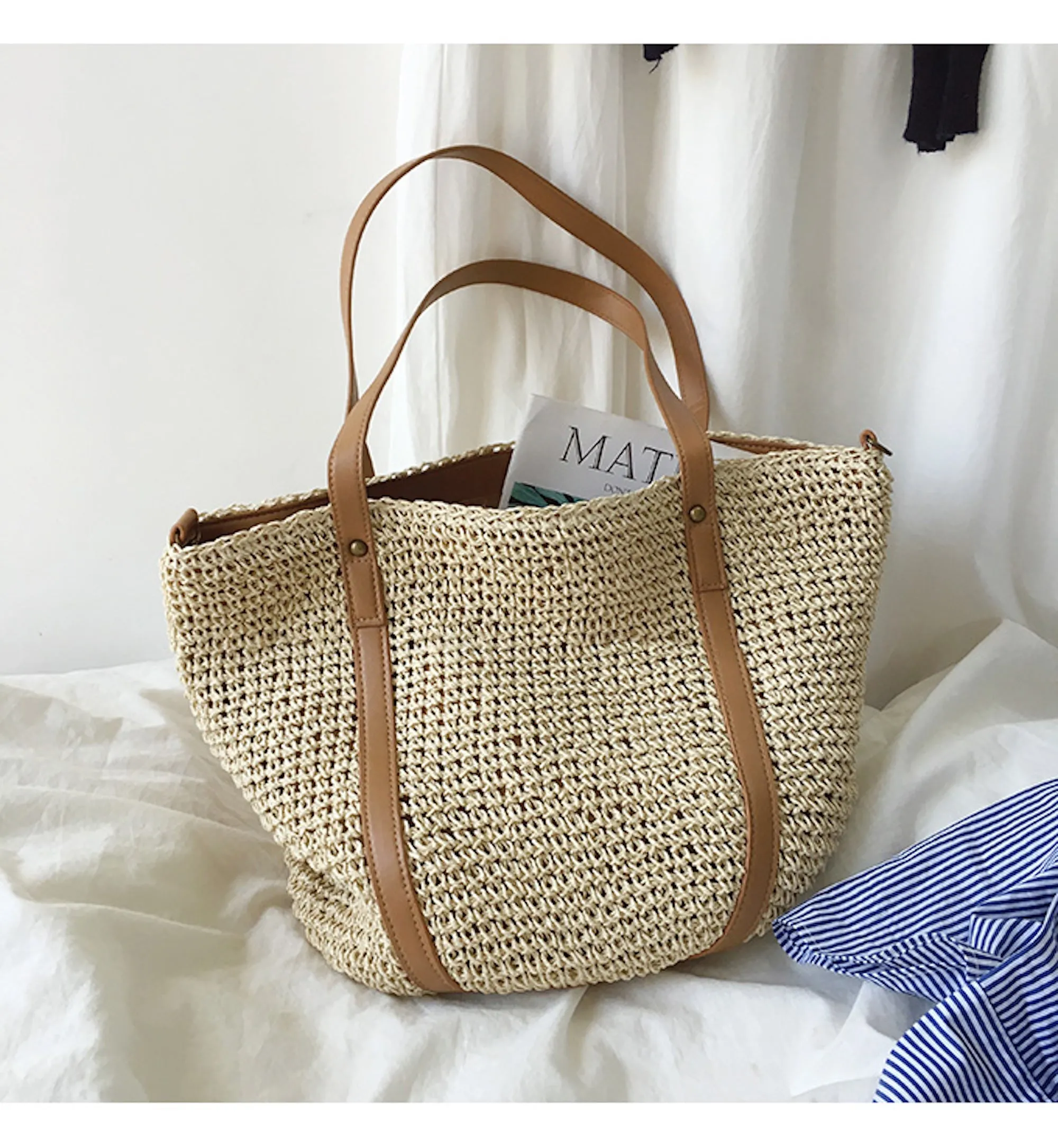 Elena Handbags Large Straw Woven Tote Bag