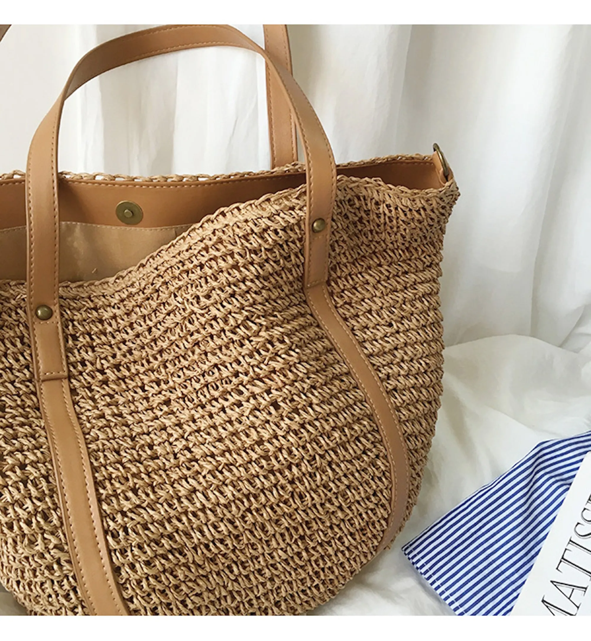 Elena Handbags Large Straw Woven Tote Bag