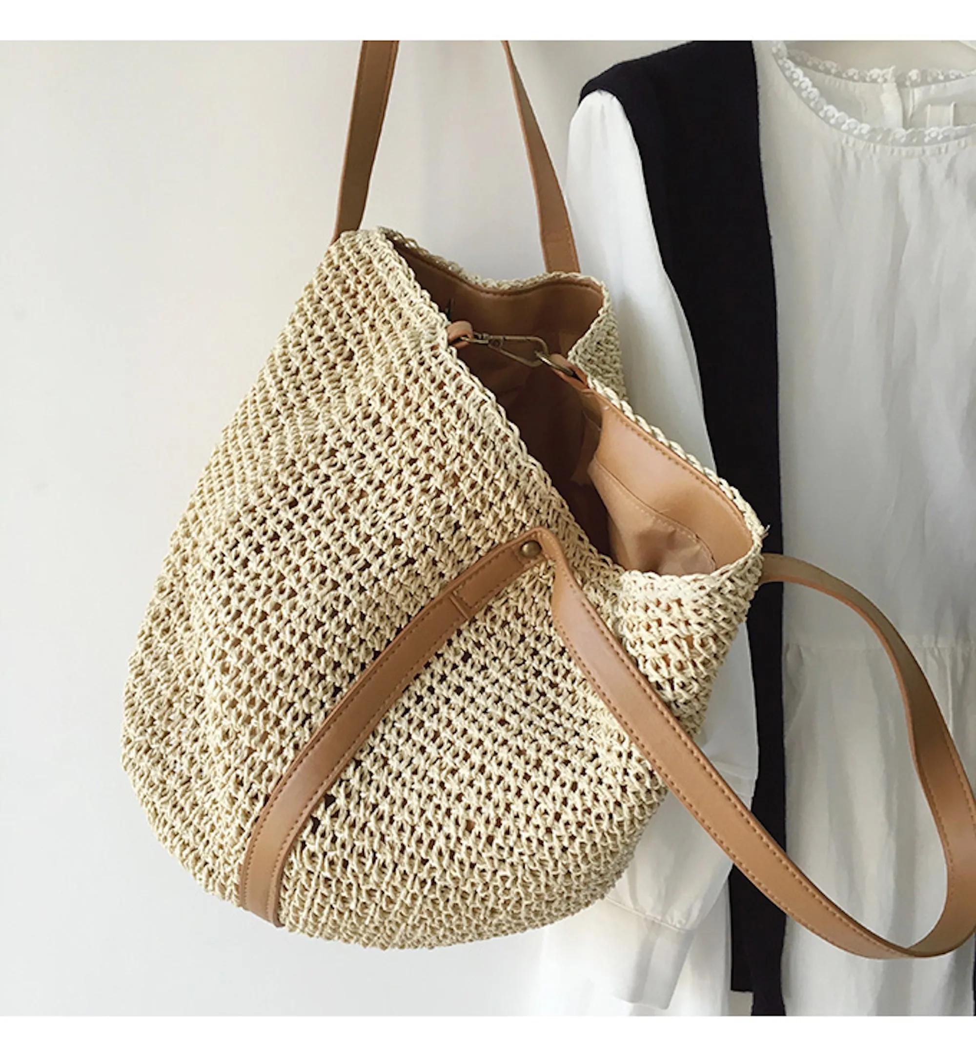 Elena Handbags Large Straw Woven Tote Bag