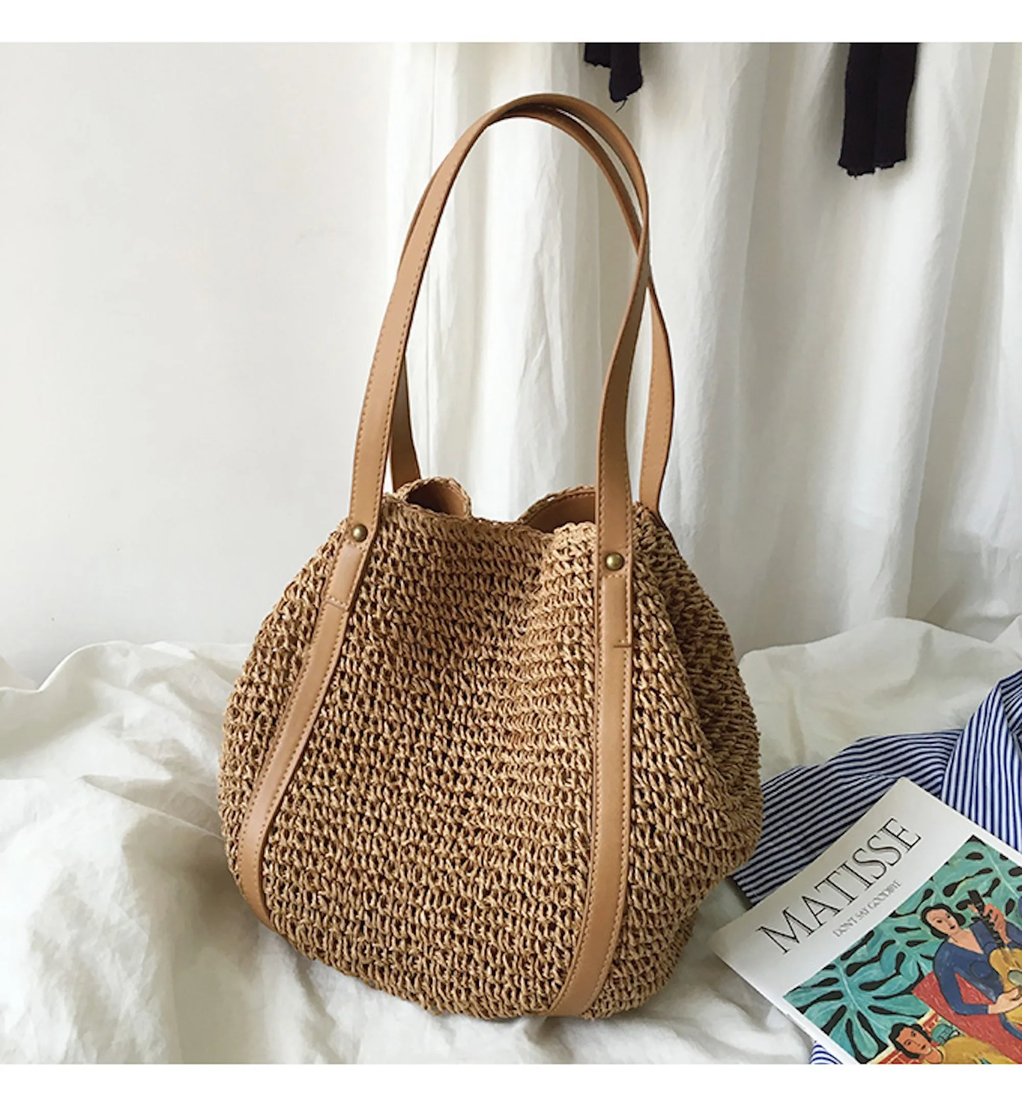 Elena Handbags Large Straw Woven Tote Bag