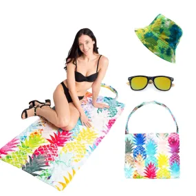 Empire Cove Womens 3 Piece Gift Set Beach Towel Tote Bag Bucket Hat Sunglasses