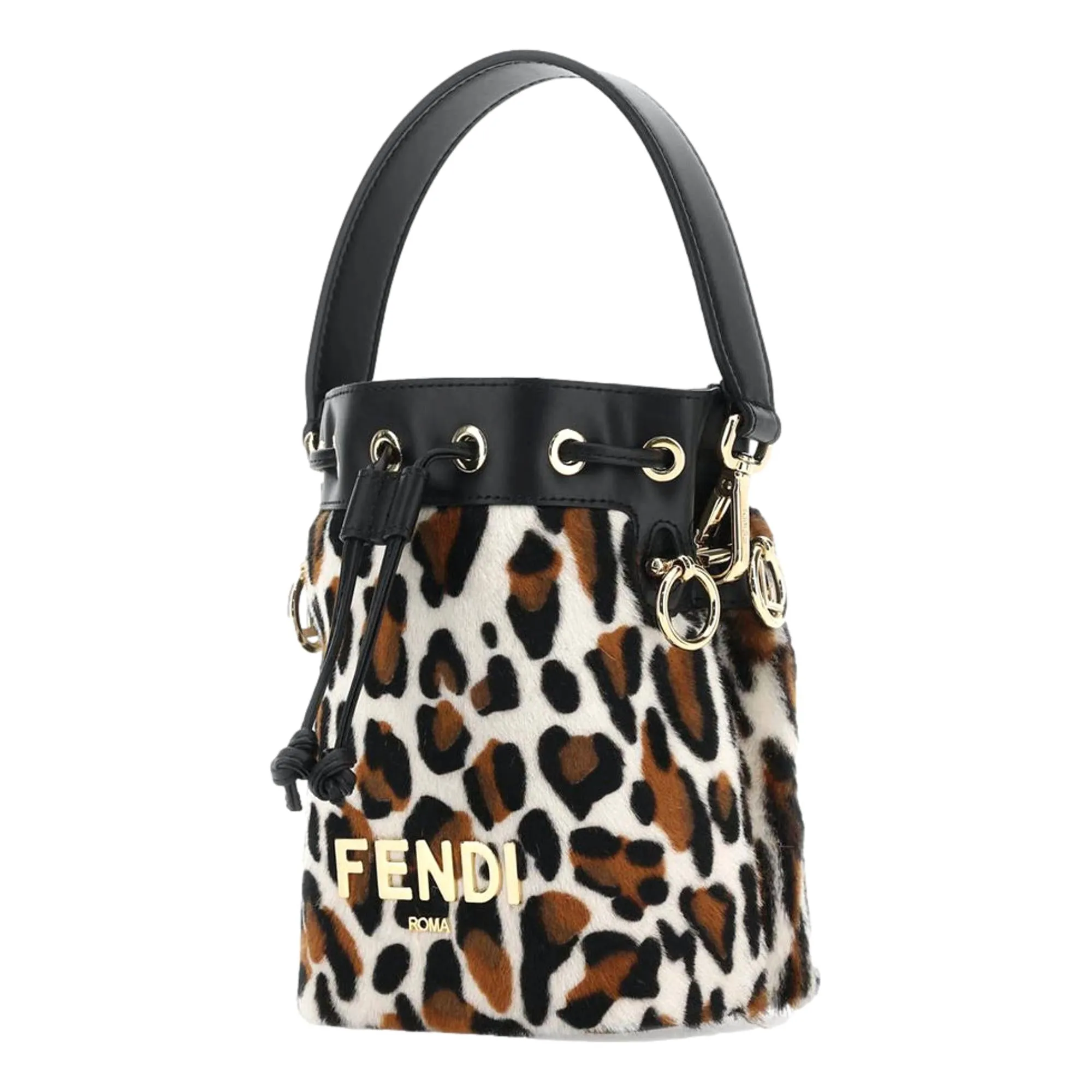 Fendi Mon Tresor Animal Print Sheepskin Mini Crossbody Bucket Bag