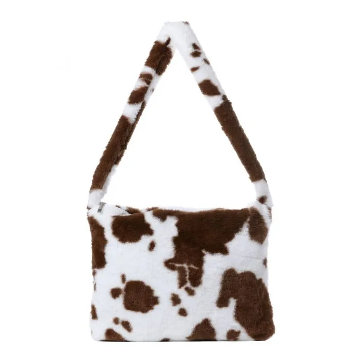 Fluffy Brown Cow Shoulder Bag