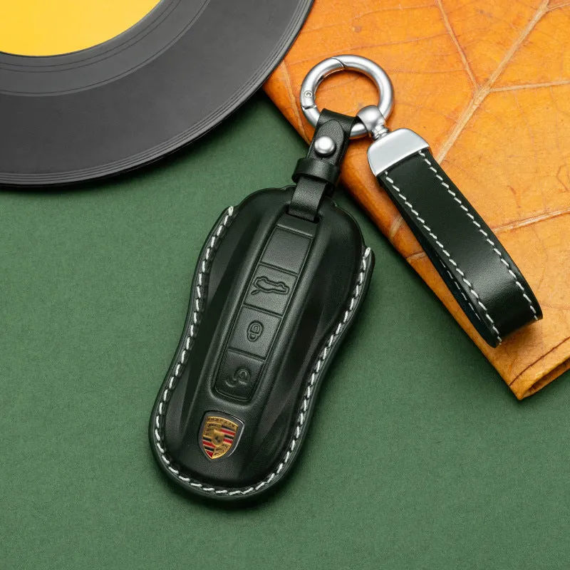 For Porsche Cayenne Taycan Key Cover Panamera Macan718/911 Car Key Protective Shell Genuine Leather Bag