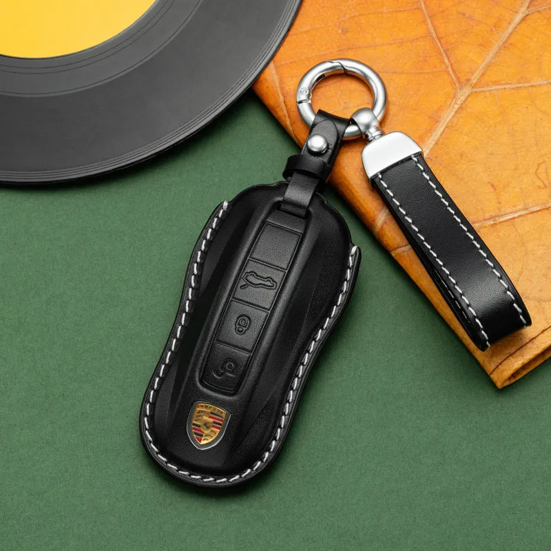 For Porsche Cayenne Taycan Key Cover Panamera Macan718/911 Car Key Protective Shell Genuine Leather Bag