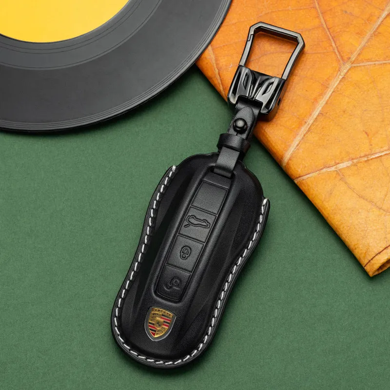 For Porsche Cayenne Taycan Key Cover Panamera Macan718/911 Car Key Protective Shell Genuine Leather Bag