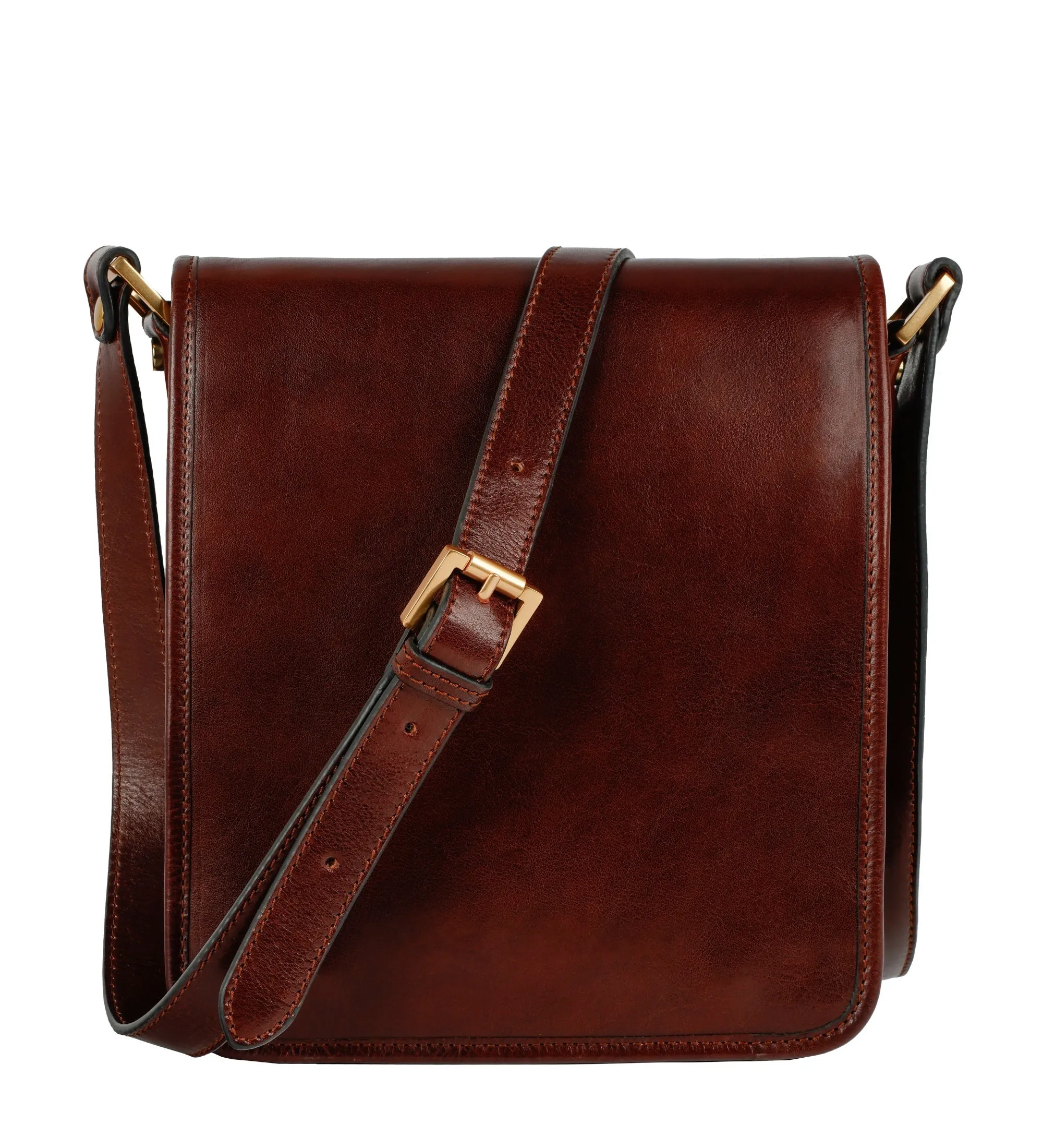 Full Grain Italian Small Leather Crossbody Messenger Bag - On The Road