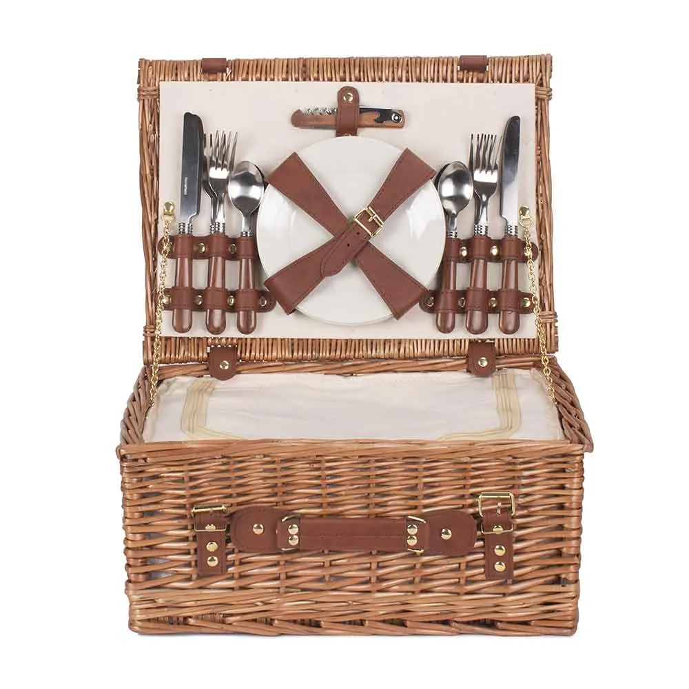 Fully Fitted Picnic Basket Hamper Four Person in Cream 116 by Willow