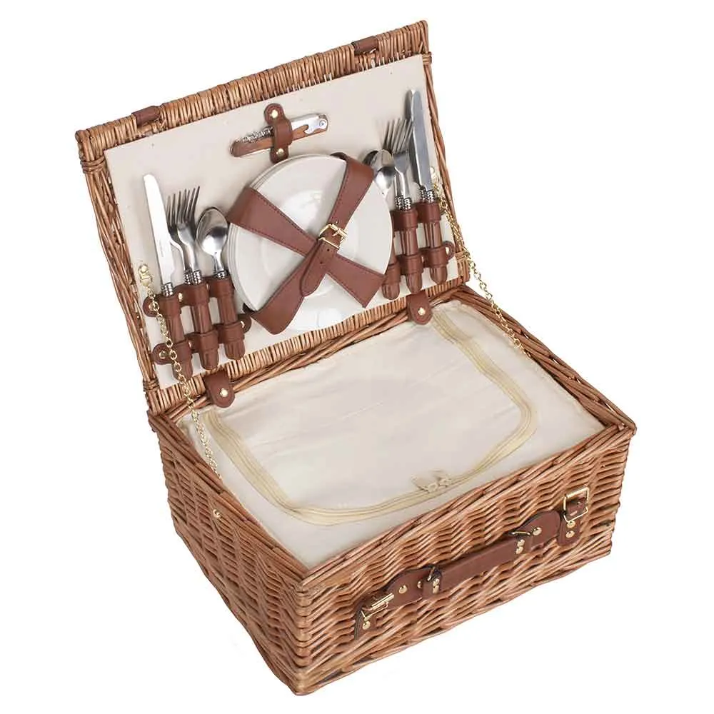 Fully Fitted Picnic Basket Hamper Four Person in Cream 116 by Willow