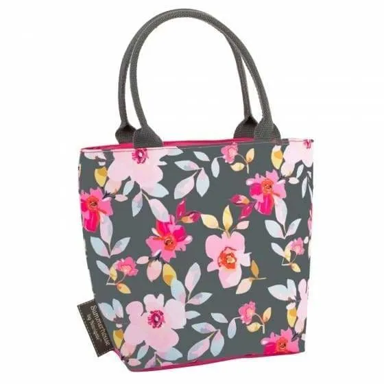 Gardenia Insulated Lunch Tote Bag Floral Grey