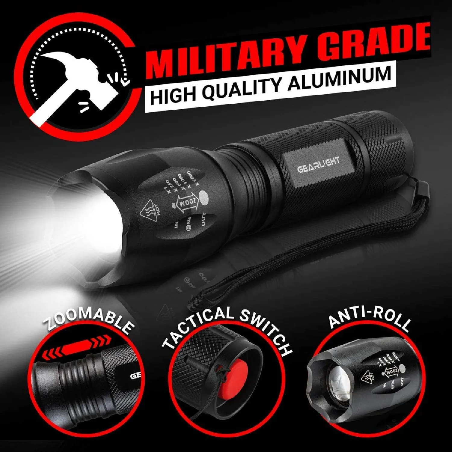 GearLight LED Flashlight Bundle | 2 Bright Tactical Flashlights