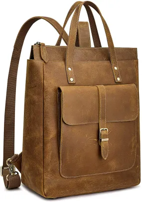 Genuine Leather Light Brown Retro Vintage Backpack Purse