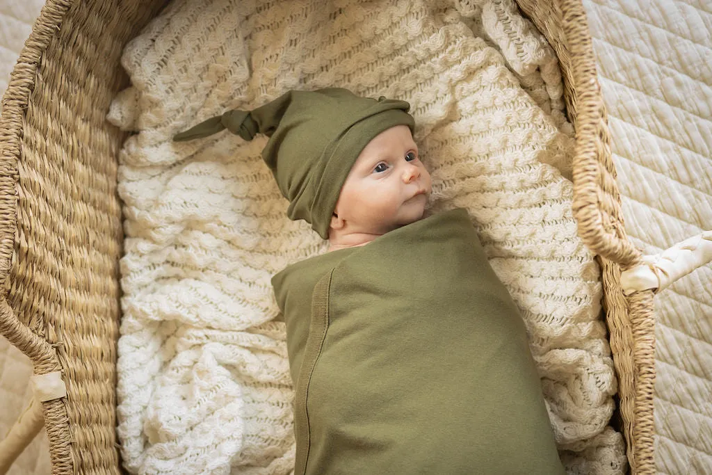 Gia Robe & Olive Green Newborn Swaddle Blanket Set