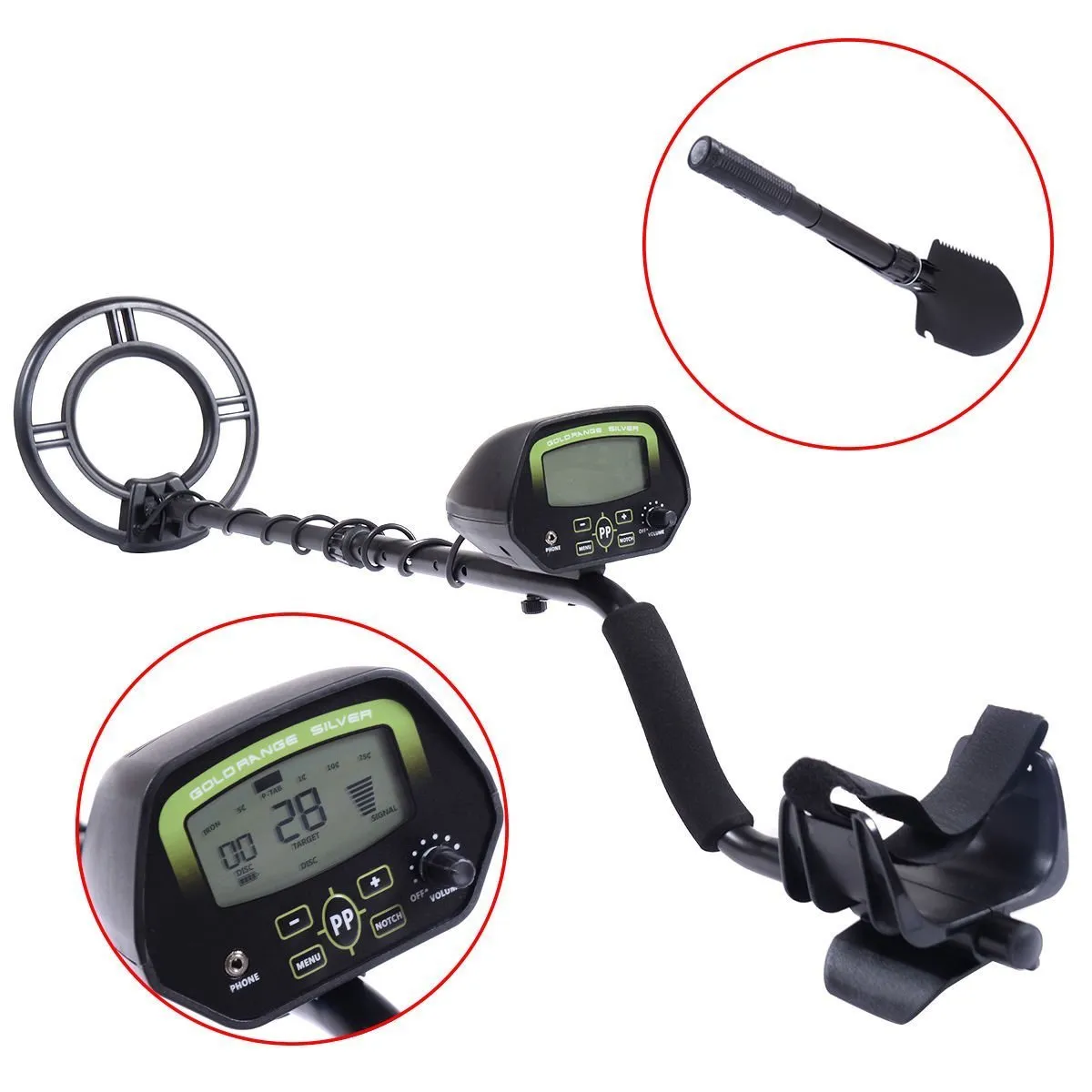 Goplus Metal Detector Kit Sensitive Search Treasure Hunter w/ Shovel Waterproof Coil