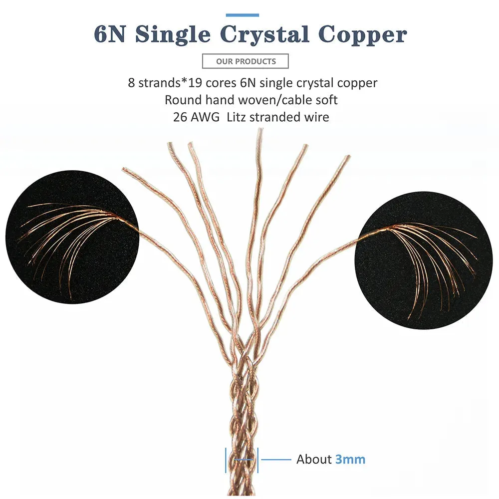 GUCraftsman 6N Single Crystal Copper Earphone Cables For Audio Technica ATH-IM50 IM70 IM01 IM02 IM03 IM04