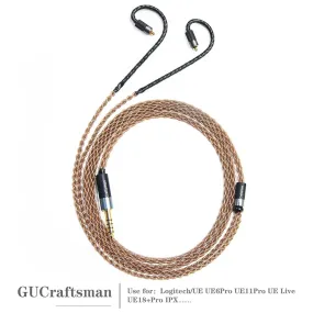 GUCraftsman 6N Single Crystal Copper Earphone Cables For Logitech/UE UE6Pro UE11Pro UE Live UE18 Pro IPX