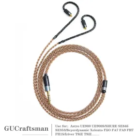 GUCraftsman 6N Single Crystal Copper MMCX Earphone Cables For SHURE SE846 Xelento Remote T8iE T9iE DK3001Pro UE900S