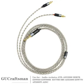 GUCraftsman 6N Single Crystal Silver Headphone Cables For Audio-technica ATH-ADX5000 MSR7B ESW950 ESW990H ES770H AP2000Ti A2DC