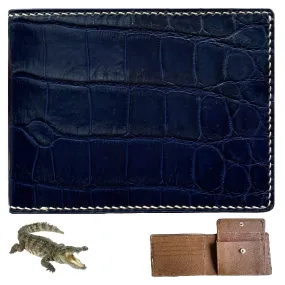 Hand-stitched Navy Blue Alligator Leather Double Side Wallet For Men |RFID Blocking | Coin Pocket | VINAM-92