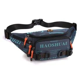 HAOSHUAI 5135 Outdoor Men Waist Bag Waterproof Nylon Cloth Men Bag(Dark Blue)