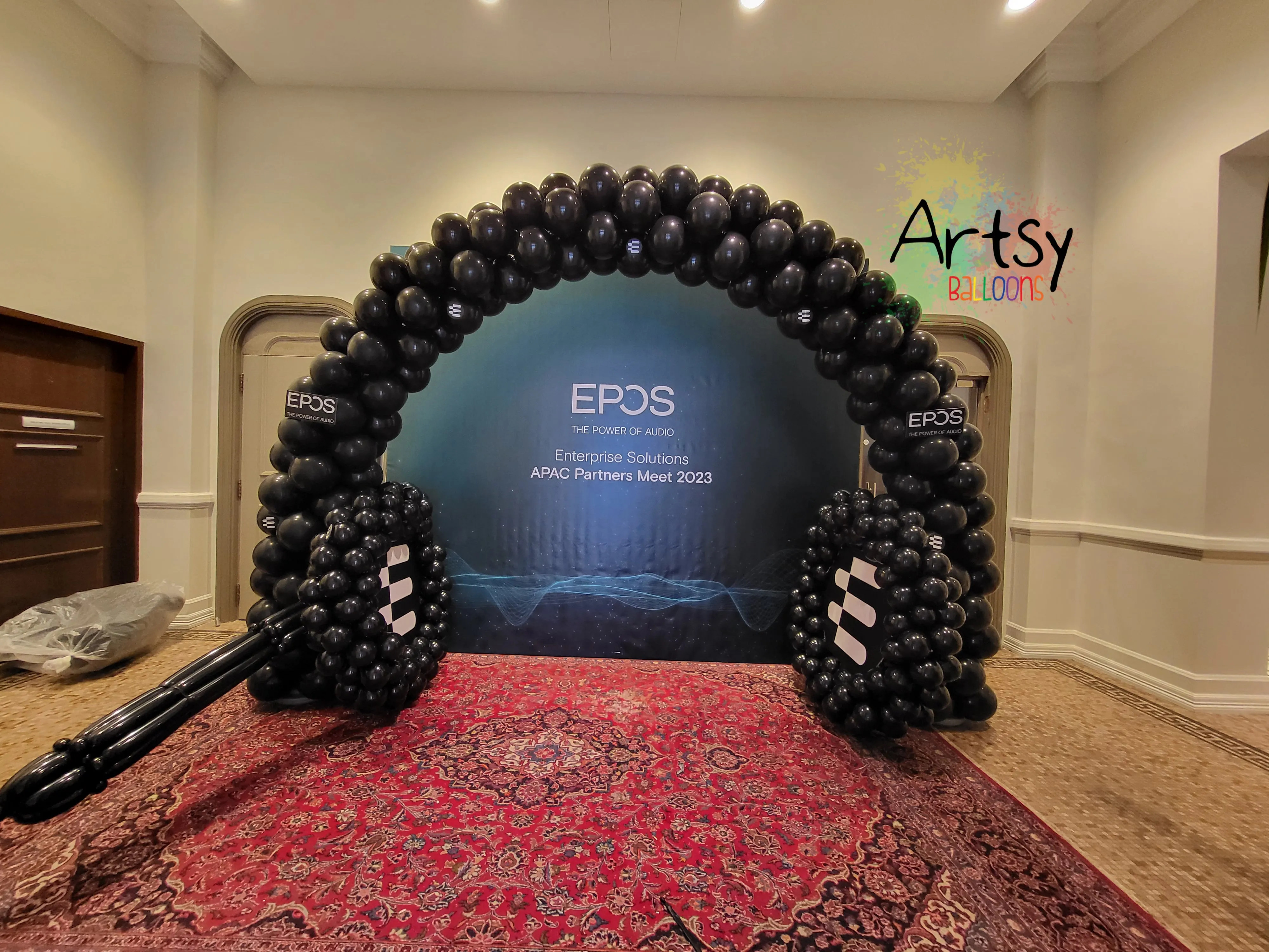 Headphone Balloon Arch & PVC Wrapped Wooden Frame Backdrop