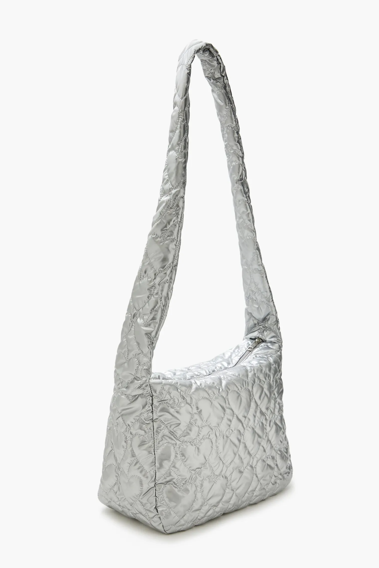 Heart Quilted Metallic Shoulder Bag