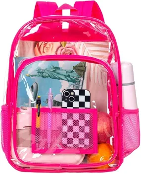 Heavy Duty Neon Pink See Through Clear Trendy Backpack