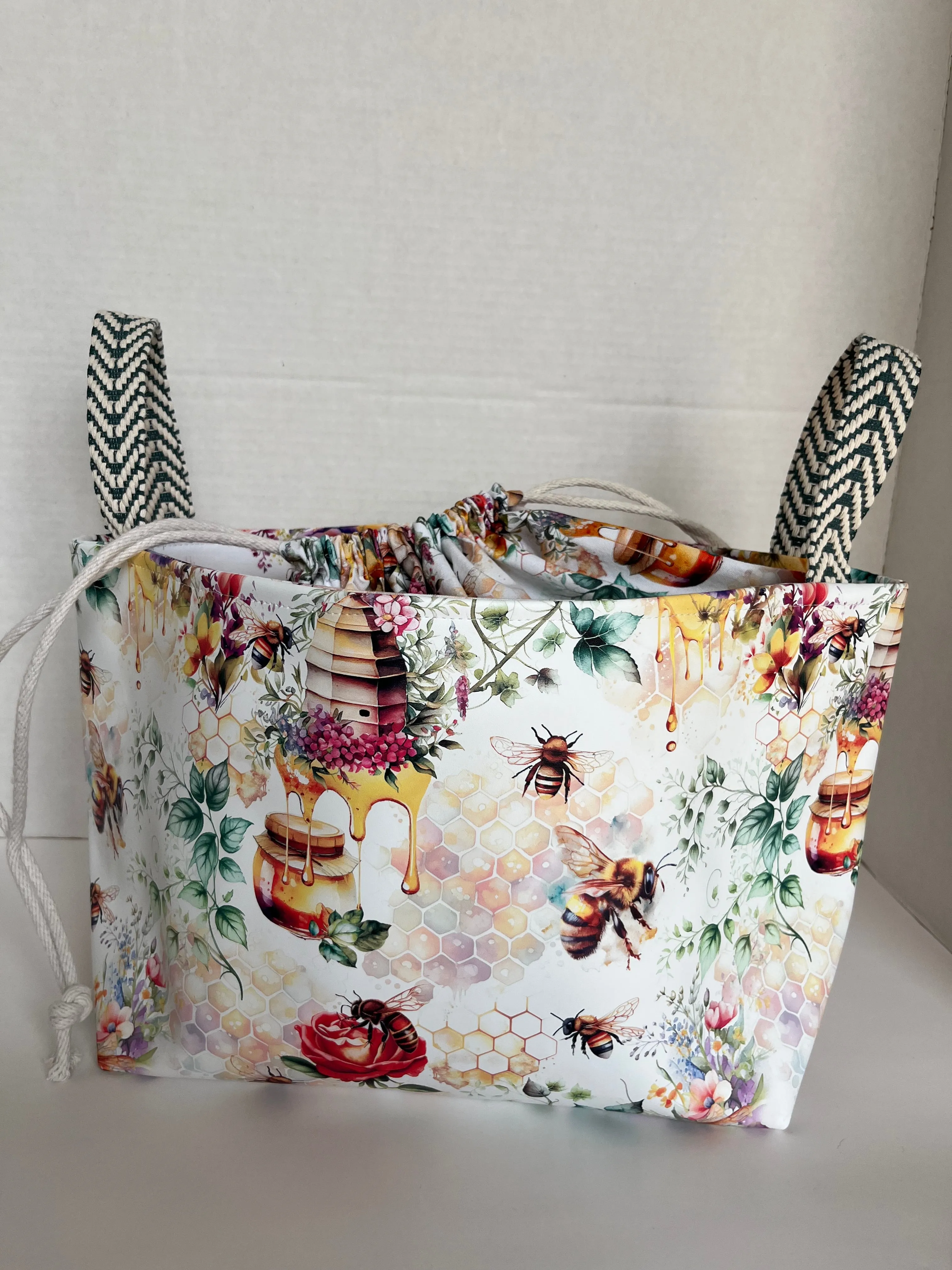 Honey Bees and Flowers Vinyl Storage Bucket, Project Bag