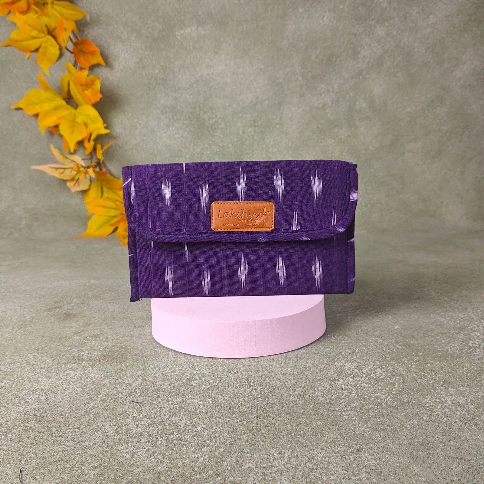 Ikat Clutch Violet Colour with White Ditsy Prints