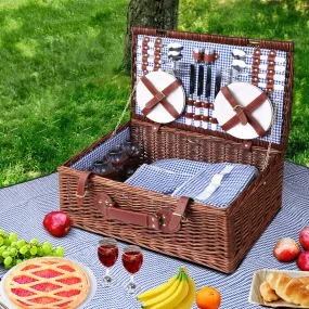 Insulated Willow Picnic Basket Set w/ Blanket & Cutlery - Alfresco