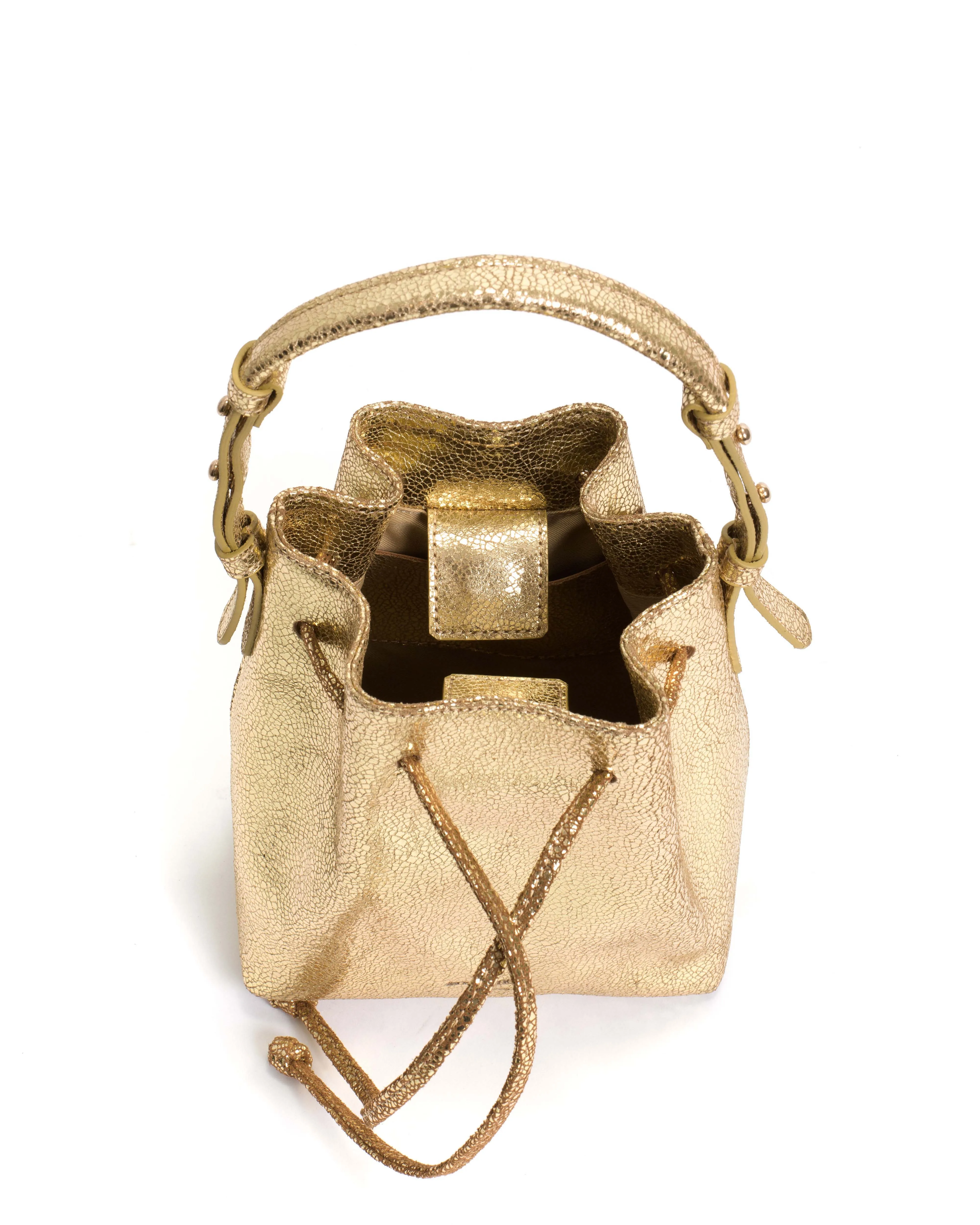 Kacey petite bucket bag Crackled metallic goat Gold