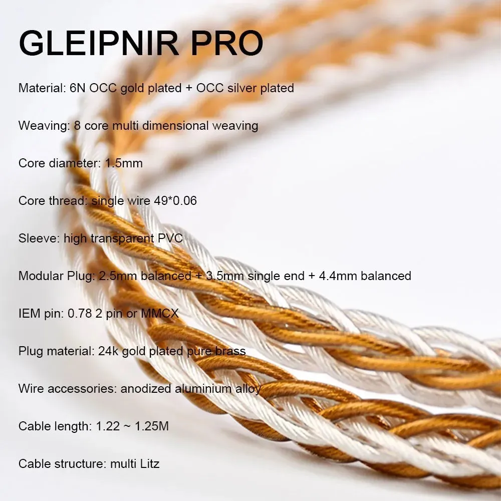 Kinera Gleipnir Pro 6N OCC Gold Plated   Silver Plated Earphone Cable