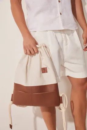 Leather And Canvas Bucket Bag With Pockets T471A1699