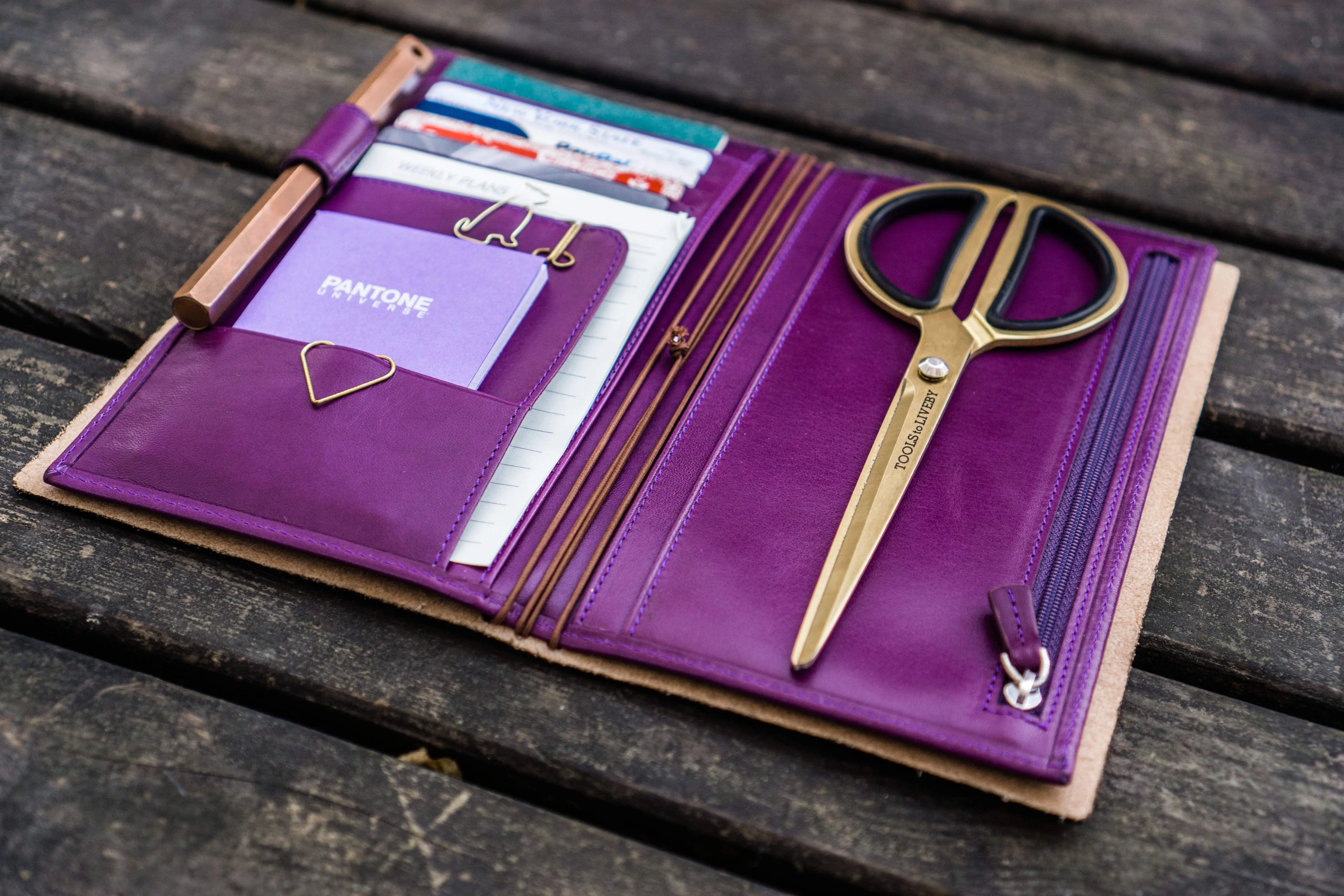 Leather Wallet Insert for Traveler's Notebook - Regular Size - Purple